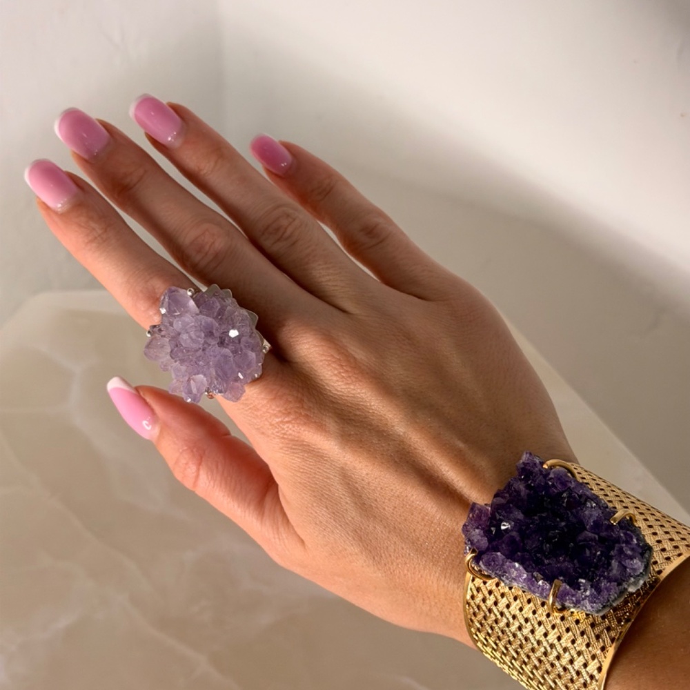 18 K Gold Platted Druzy Amethyst Statement Bracel… - image 5